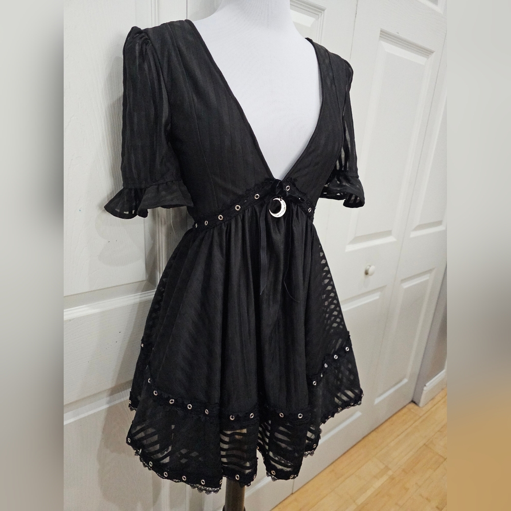 ★ISO★ Restyle Lace Mesh Dolly Dress A-line skirt Crescent Charm Black Dress S - Picture 2 of 8